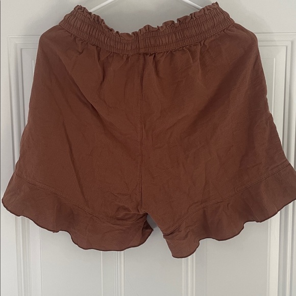 Women's Brown Ruffle Hem Shorts - Picture 4 of 4